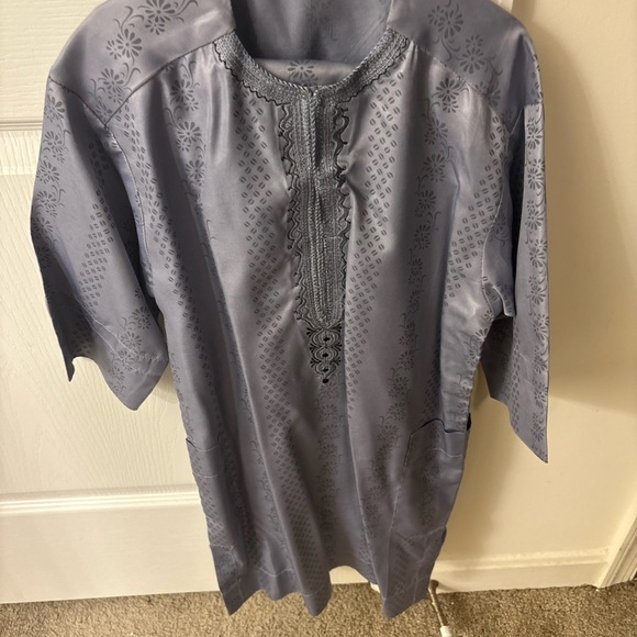 Boys African Clothes Embroidery Shirt & Pants Dashiki Outfits Gray  Medium - Picture 10 of 12